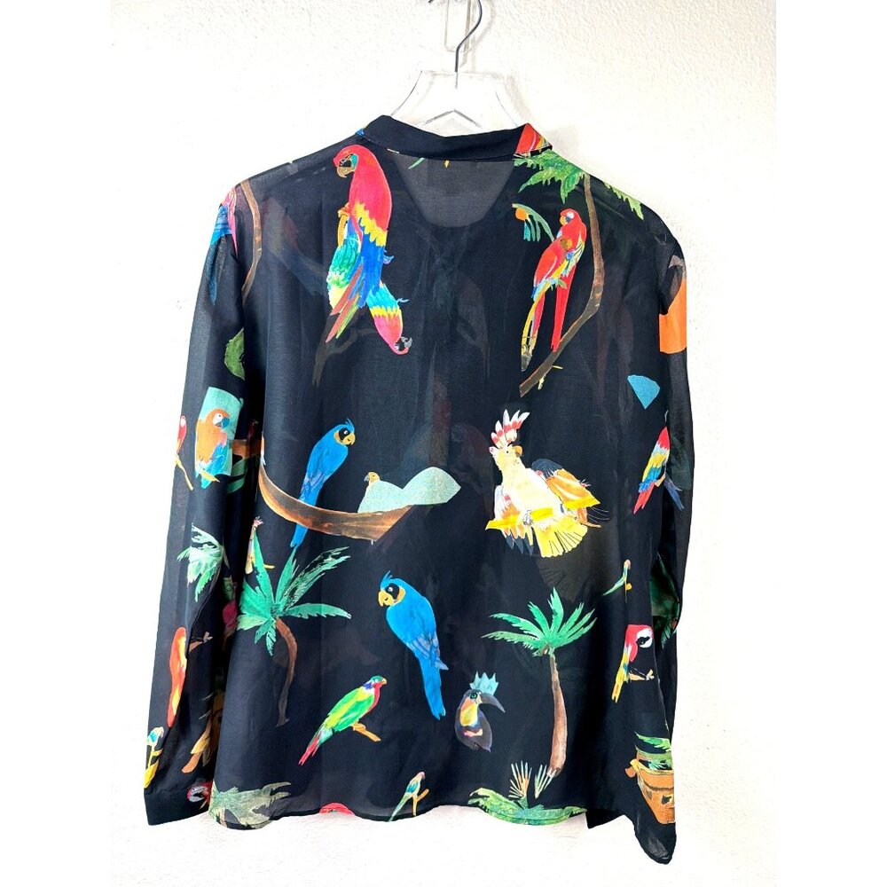Sezane x G.Kero Pierro Black Jungle Parrot Silk Blened Blouse FR 46/US 14 - Picture 4 of 16